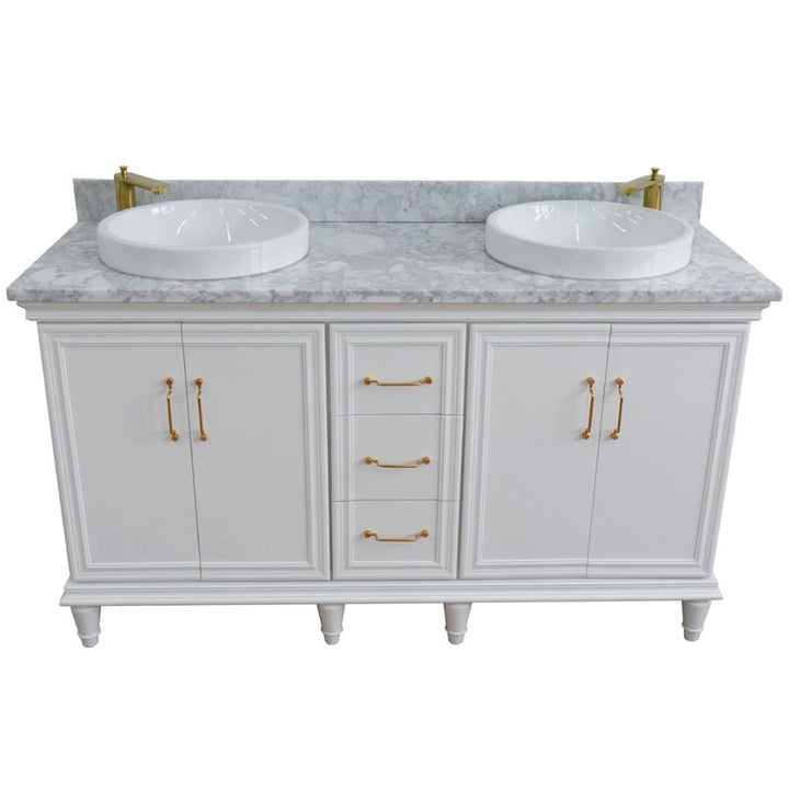 Bellaterra Home, Forli 61" White Double Vanity, Round Sink, White Carrara Marble#top-options_white-carrara-marble-top