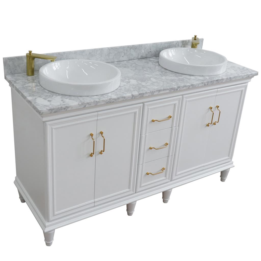 Bellaterra Home, Forli 61" White Double Vanity, Round Sink, White Carrara Marble#top-options_white-carrara-marble-top