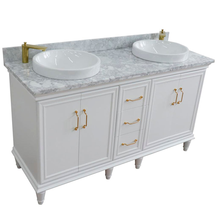 Bellaterra Home, Forli 61" White Double Vanity, Round Sink, White Carrara Marble#top-options_white-carrara-marble-top