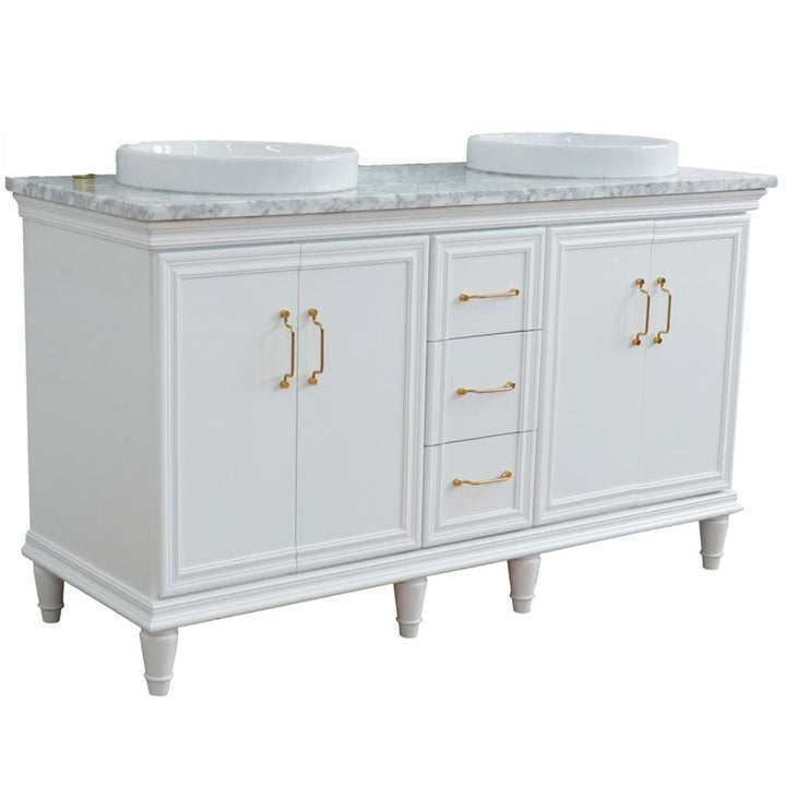 Bellaterra Home, Forli 61" White Double Vanity, Round Sink, White Carrara Marble#top-options_white-carrara-marble-top