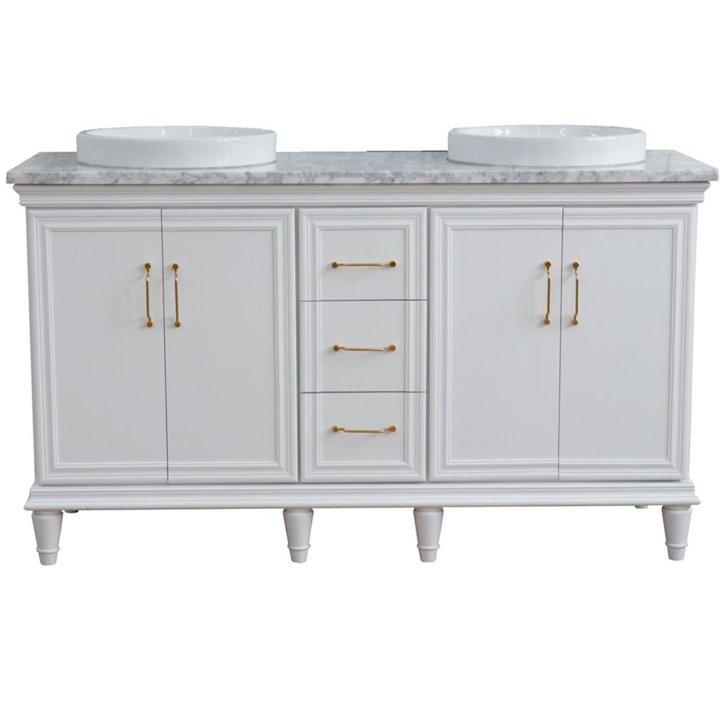Bellaterra Home, Forli 61" White Double Vanity, Round Sink, White Carrara Marble#top-options_white-carrara-marble-top