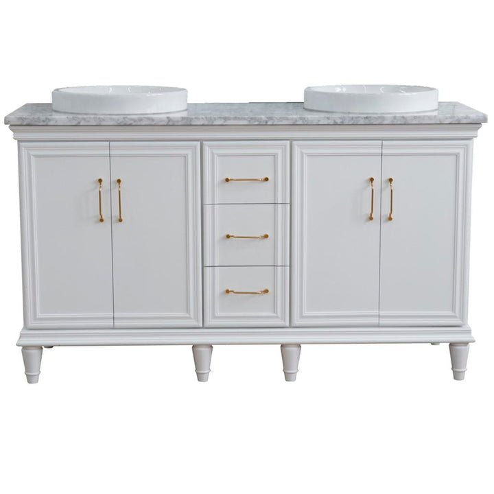 Bellaterra Home, Forli 61" White Double Vanity, Round Sink, White Carrara Marble#top-options_white-carrara-marble-top