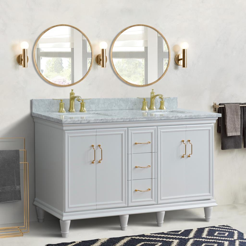 Bellaterra Home, Forli 61" White Double Vanity, Rectangle Sink, White Carrara Marble#top-options_white-carrara-marble-top