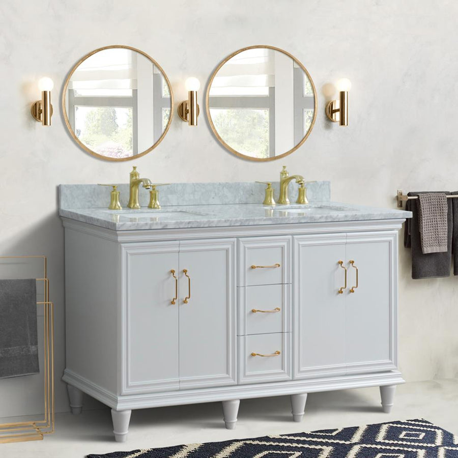 Bellaterra Home, Forli 61" White Double Vanity, Rectangle Sink, White Carrara Marble#top-options_white-carrara-marble-top