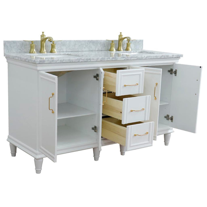 Bellaterra Home, Forli 61" White Double Vanity, Rectangle Sink, White Carrara Marble#top-options_white-carrara-marble-top