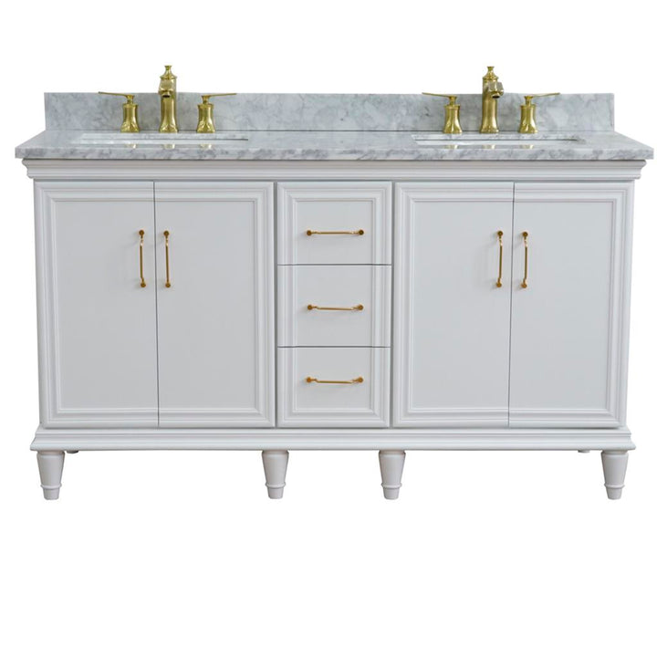 Bellaterra Home, Forli 61" White Double Vanity, Rectangle Sink, White Carrara Marble#top-options_white-carrara-marble-top