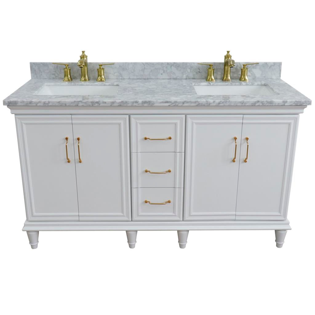 Bellaterra Home, Forli 61" White Double Vanity, Rectangle Sink, White Carrara Marble#top-options_white-carrara-marble-top