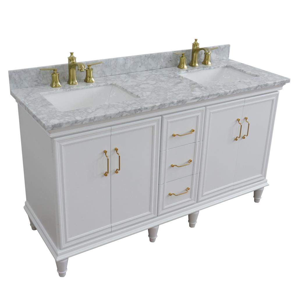 Bellaterra Home, Forli 61" White Double Vanity, Rectangle Sink, White Carrara Marble#top-options_white-carrara-marble-top