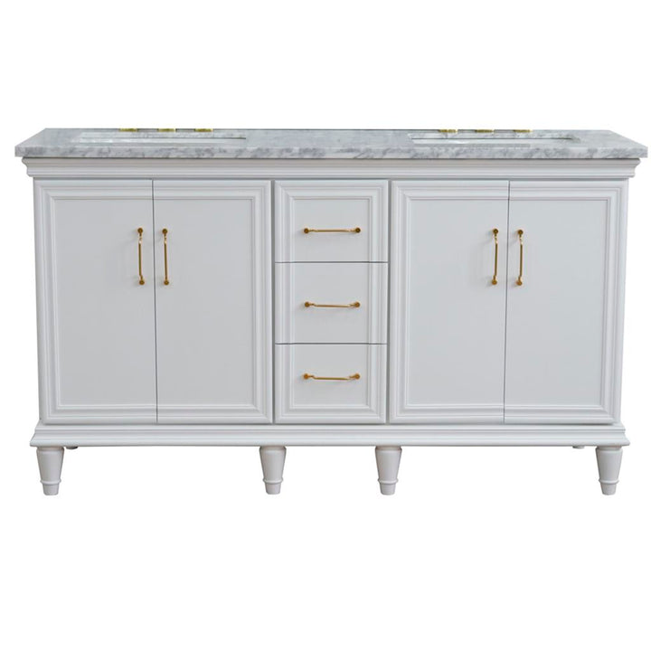 Bellaterra Home, Forli 61" White Double Vanity, Rectangle Sink, White Carrara Marble#top-options_white-carrara-marble-top