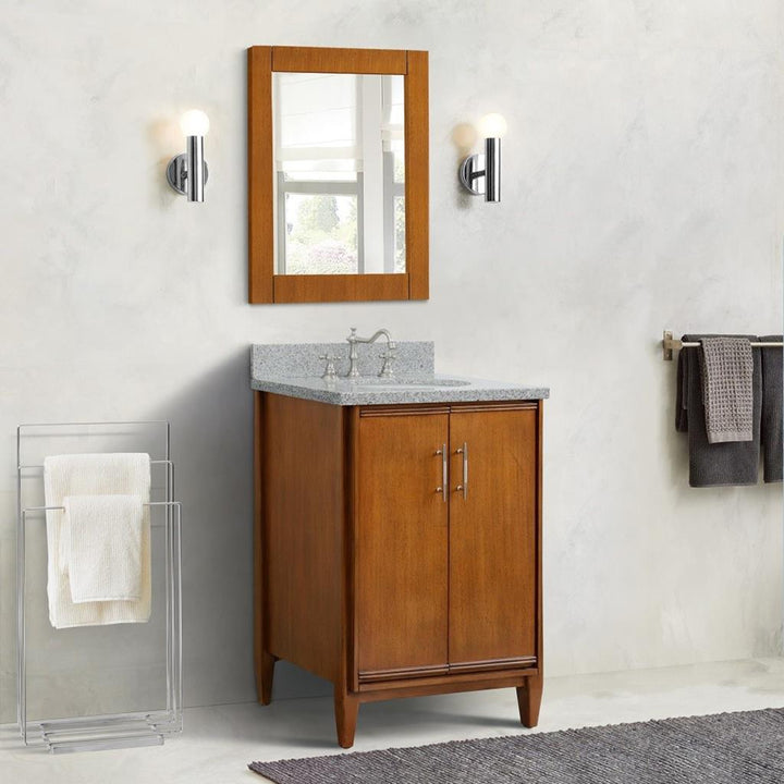 Bellaterra Home, MCM 25" Walnut Vanity, Oval Sink, Gray Granite#top-options_gray-granite-top