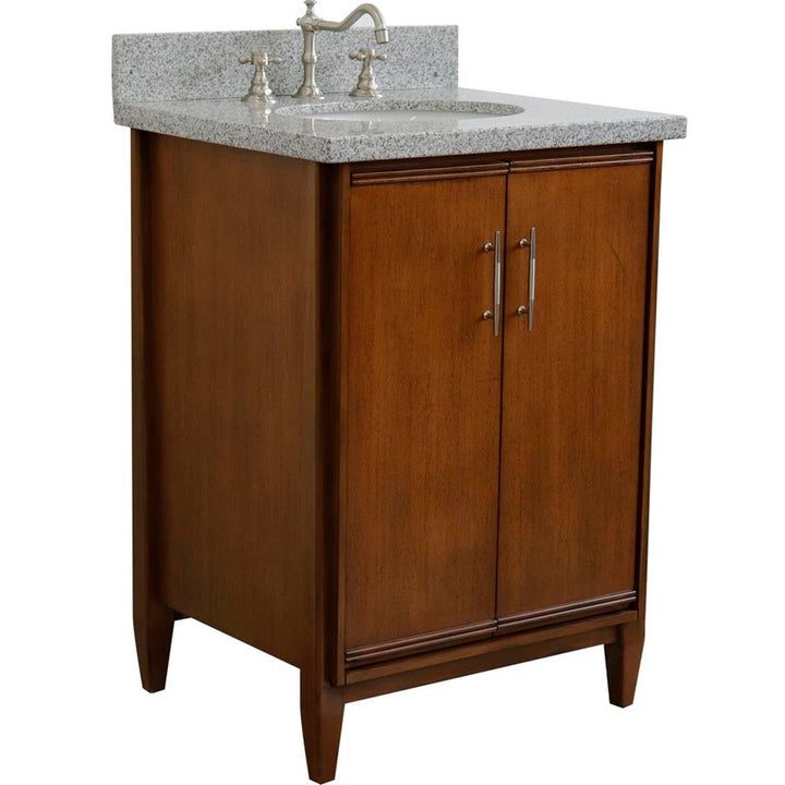 Bellaterra Home, MCM 25" Walnut Vanity, Oval Sink, Gray Granite#top-options_gray-granite-top