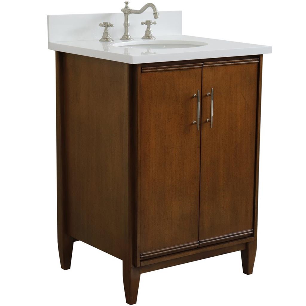 Bellaterra Home, MCM 25" Walnut Vanity, Oval Sink, White Quartz#top-options_white-quartz-top