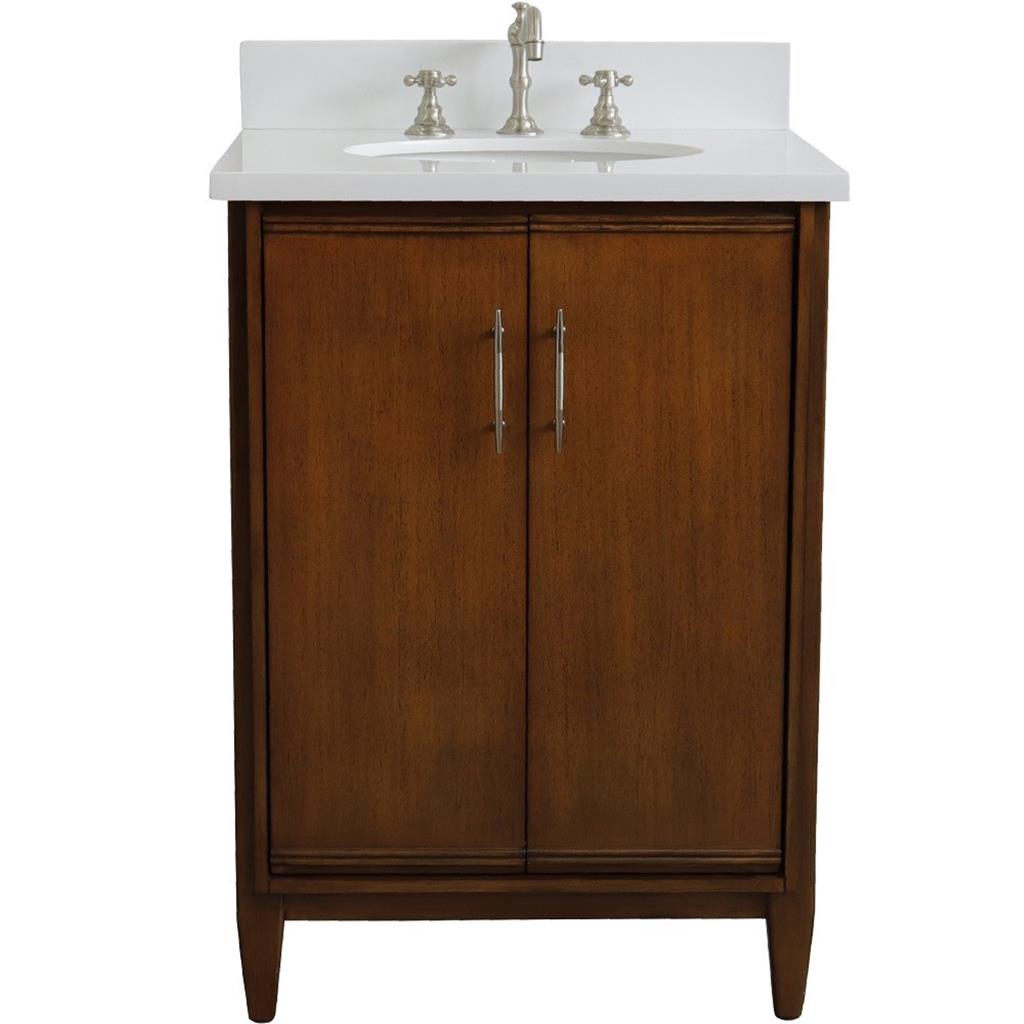 Bellaterra Home, MCM 25" Walnut Vanity, Oval Sink, White Quartz#top-options_white-quartz-top