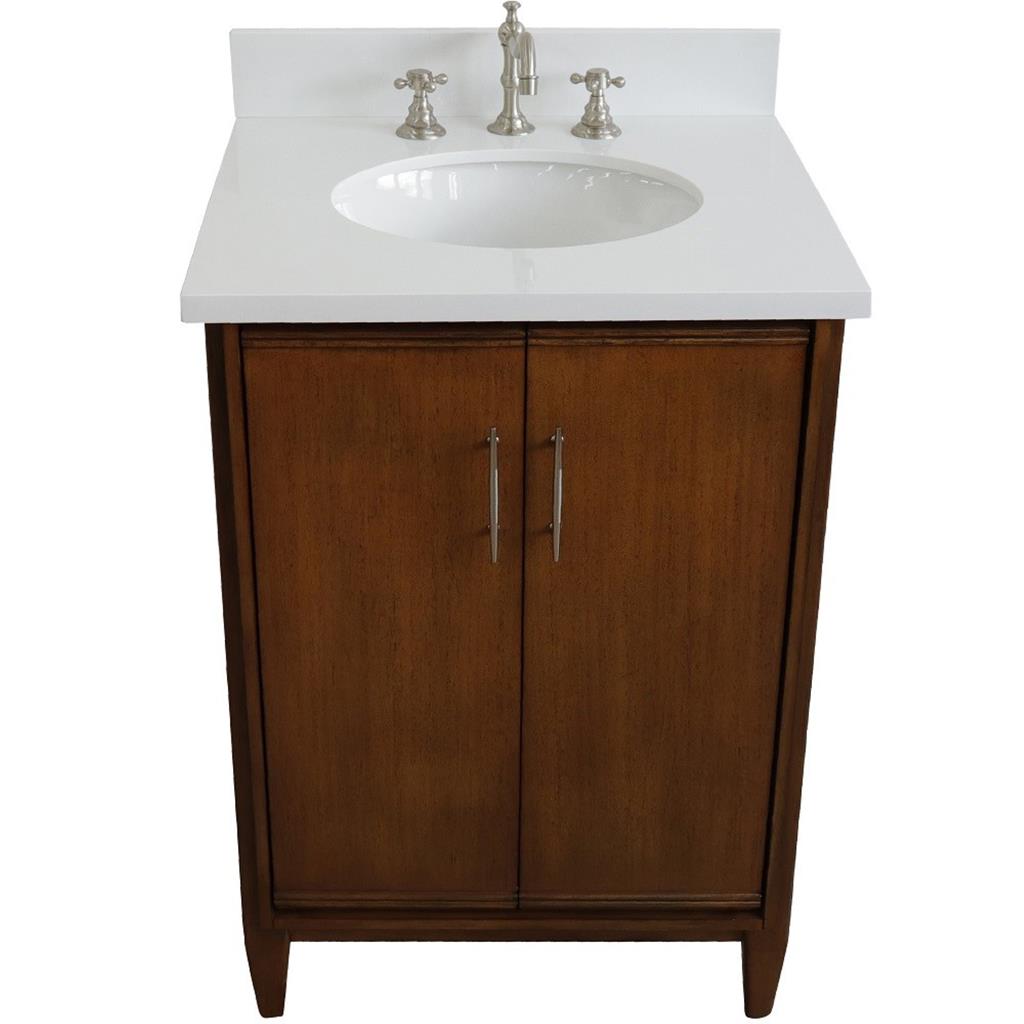 Bellaterra Home, MCM 25" Walnut Vanity, Oval Sink, White Quartz#top-options_white-quartz-top