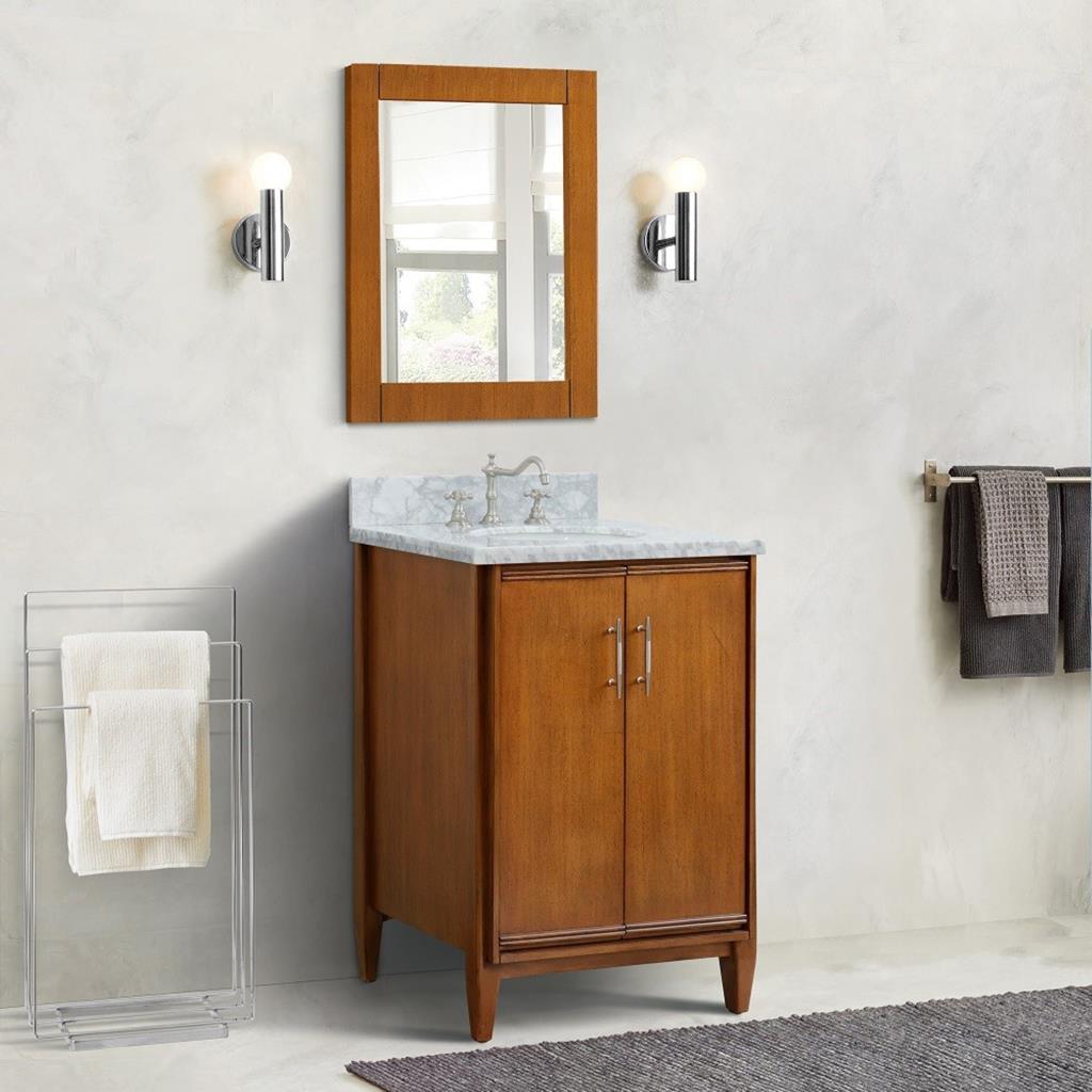 Bellaterra Home, MCM 25" Walnut Vanity, Oval Sink, White Carrara Marble#top-options_white-carrara-marble-top