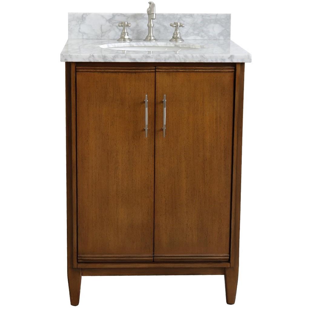 Bellaterra Home, MCM 25" Walnut Vanity, Oval Sink, White Carrara Marble#top-options_white-carrara-marble-top