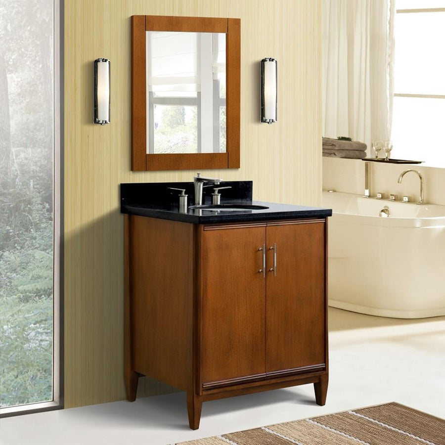 Bellaterra Home, MCM 31" Walnut Vanity, Oval Sink, Black Galaxy Granite#top-options_black-galaxy-granite-top