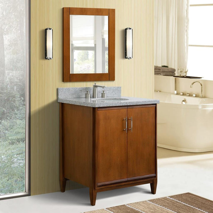 Bellaterra Home, MCM 31" Walnut Vanity, Oval Sink, Gray Granite#top-options_gray-granite-top