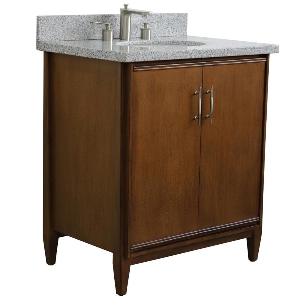 Bellaterra Home, MCM 31" Walnut Vanity, Oval Sink, Gray Granite#top-options_gray-granite-top