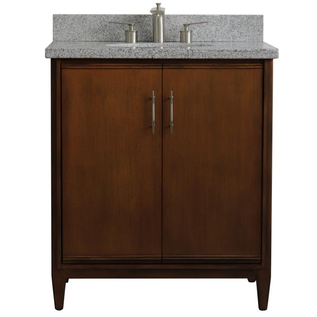 Bellaterra Home, MCM 31" Walnut Vanity, Oval Sink, Gray Granite#top-options_gray-granite-top