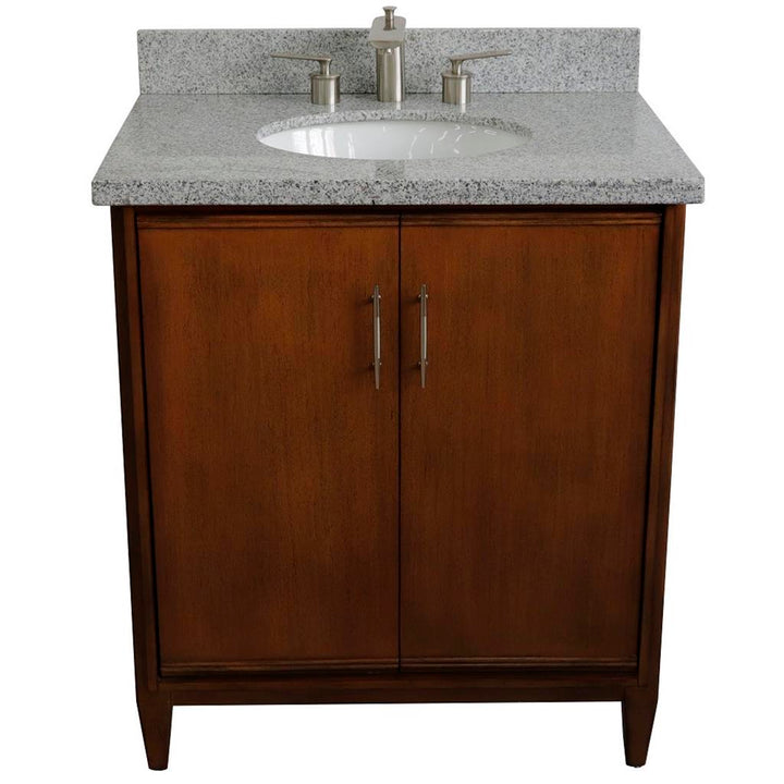 Bellaterra Home, MCM 31" Walnut Vanity, Oval Sink, Gray Granite#top-options_gray-granite-top