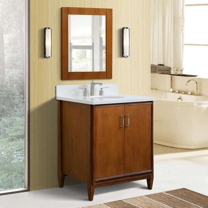 Bellaterra Home, MCM 31" Walnut Vanity, Oval Sink, White Quartz#top-options_white-quartz-top