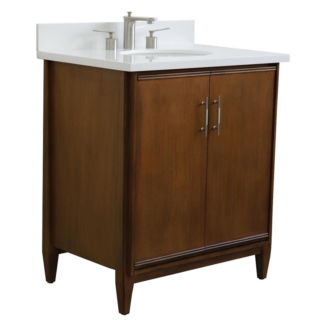 Bellaterra Home, MCM 31" Walnut Vanity, Oval Sink, White Quartz#top-options_white-quartz-top