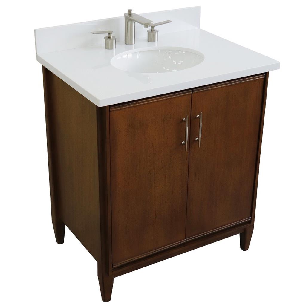 Bellaterra Home, MCM 31" Walnut Vanity, Oval Sink, White Quartz#top-options_white-quartz-top