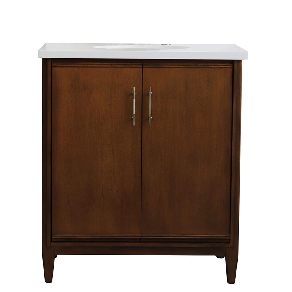 Bellaterra Home, MCM 31" Walnut Vanity, Oval Sink, White Quartz#top-options_white-quartz-top