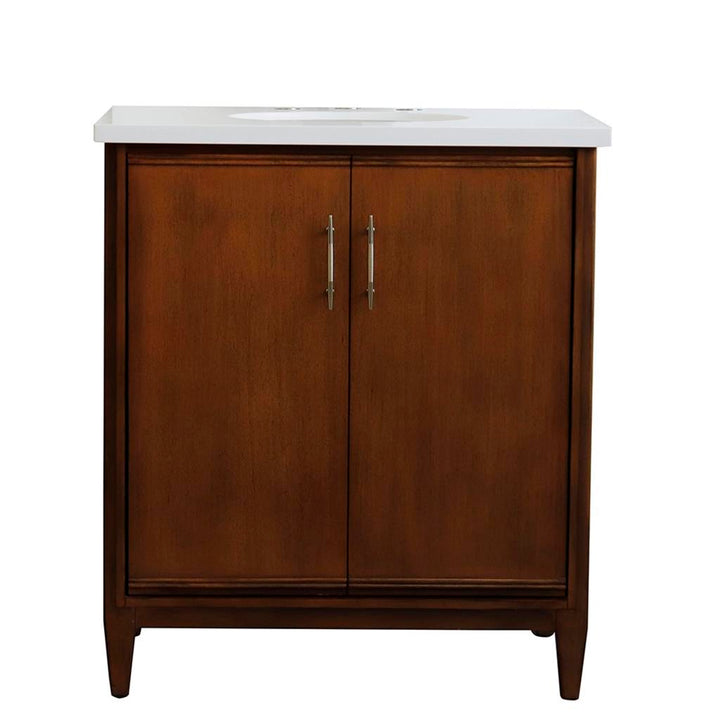 Bellaterra Home, MCM 31" Walnut Vanity, Oval Sink, White Quartz#top-options_white-quartz-top