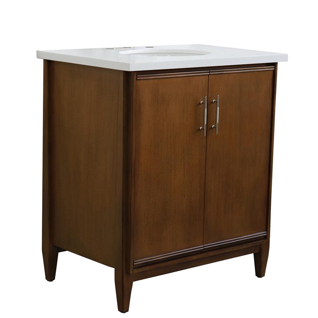 Bellaterra Home, MCM 31" Walnut Vanity, Oval Sink, White Quartz#top-options_white-quartz-top