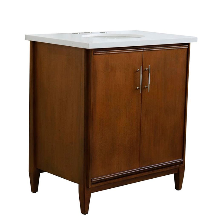 Bellaterra Home, MCM 31" Walnut Vanity, Oval Sink, White Quartz#top-options_white-quartz-top
