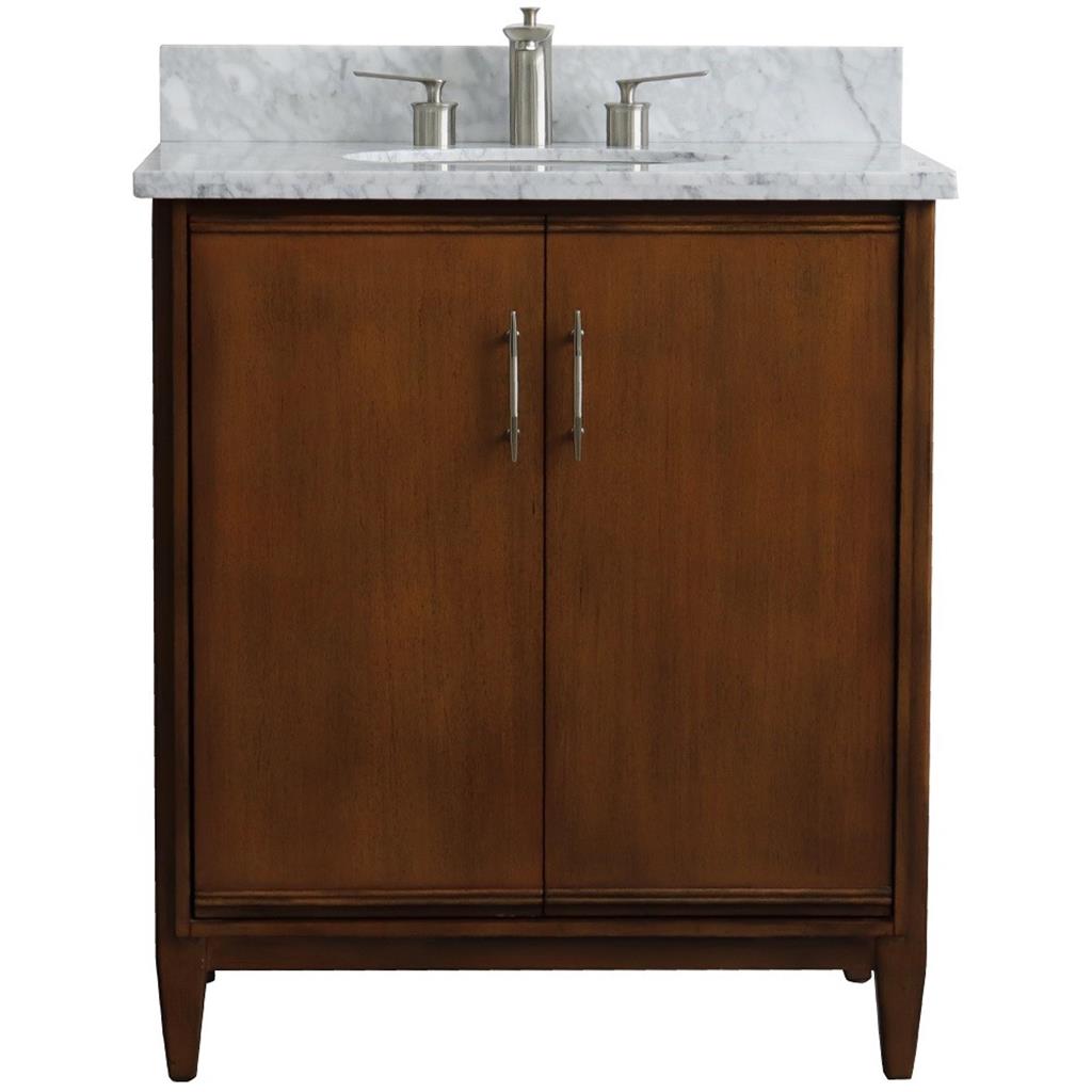 Bellaterra Home, MCM 31" Walnut Vanity, Oval Sink, White Carrara Marble#top-options_white-carrara-marble-top