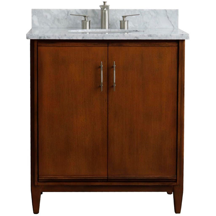 Bellaterra Home, MCM 31" Walnut Vanity, Oval Sink, White Carrara Marble#top-options_white-carrara-marble-top