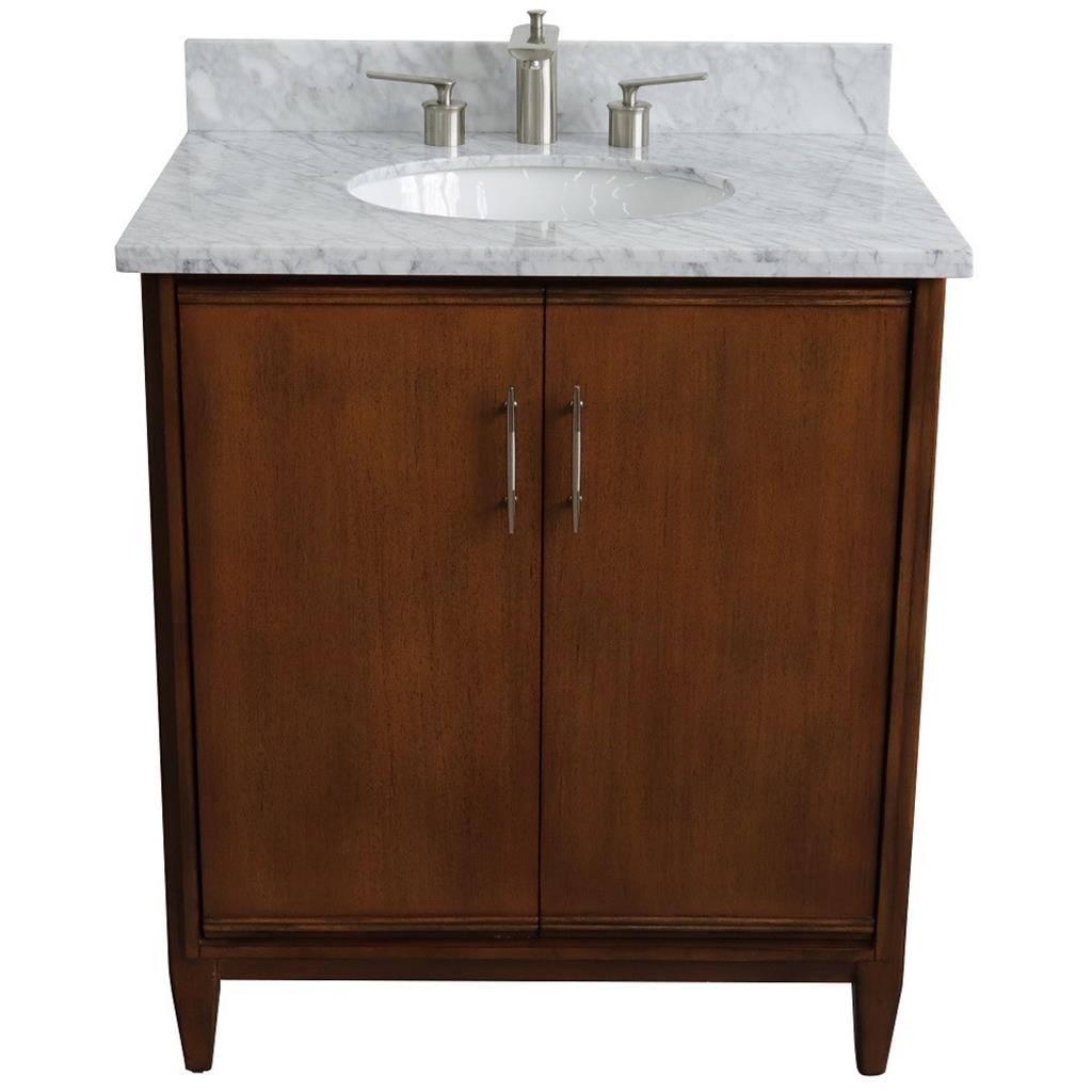 Bellaterra Home, MCM 31" Walnut Vanity, Oval Sink, White Carrara Marble#top-options_white-carrara-marble-top