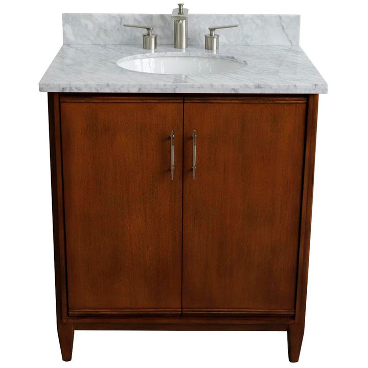 Bellaterra Home, MCM 31" Walnut Vanity, Oval Sink, White Carrara Marble#top-options_white-carrara-marble-top