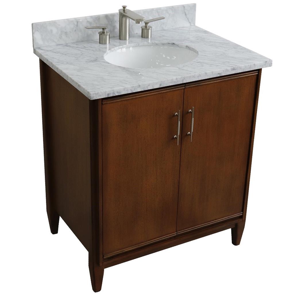 Bellaterra Home, MCM 31" Walnut Vanity, Oval Sink, White Carrara Marble#top-options_white-carrara-marble-top