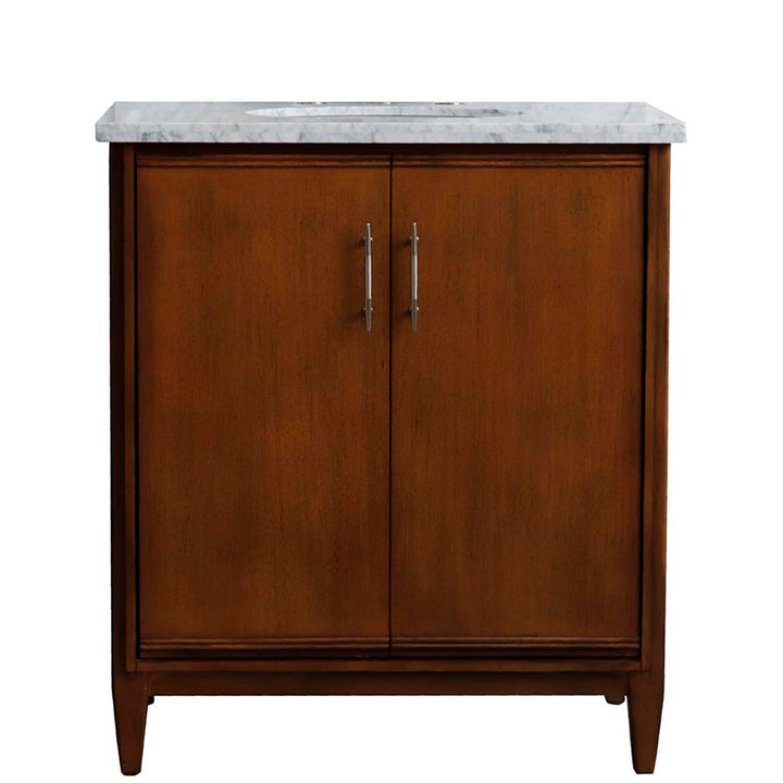 Bellaterra Home, MCM 31" Walnut Vanity, Oval Sink, White Carrara Marble#top-options_white-carrara-marble-top