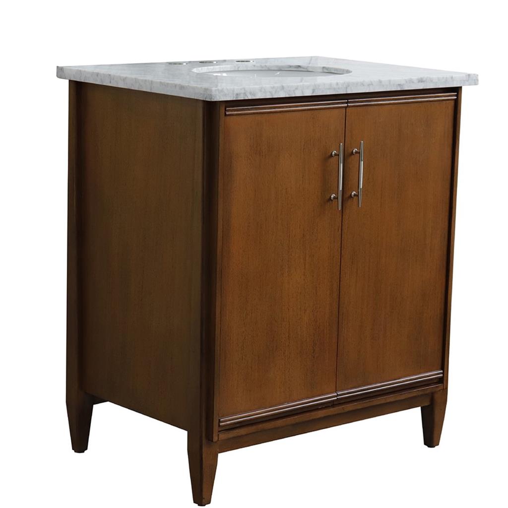 Bellaterra Home, MCM 31" Walnut Vanity, Oval Sink, White Carrara Marble#top-options_white-carrara-marble-top