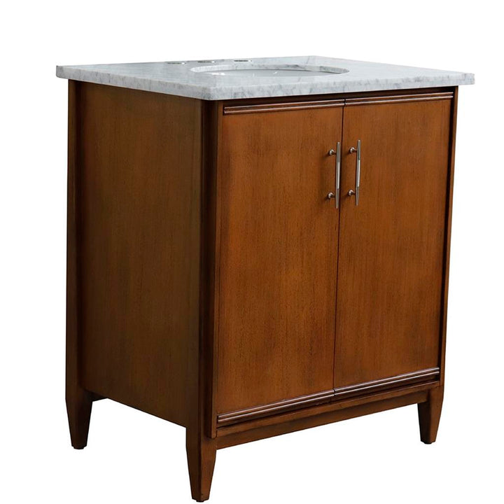 Bellaterra Home, MCM 31" Walnut Vanity, Oval Sink, White Carrara Marble#top-options_white-carrara-marble-top