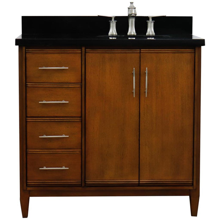 Bellaterra Home, MCM 37" Walnut Vanity, Door on Right, Oval Sink on Right, Black Galaxy Granite#top-options_black-galaxy-granite-top