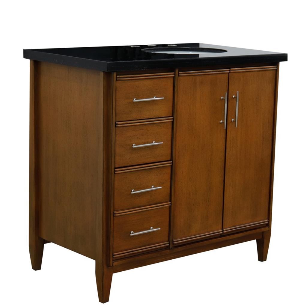 Bellaterra Home, MCM 37" Walnut Vanity, Door on Right, Oval Sink on Right, Black Galaxy Granite#top-options_black-galaxy-granite-top