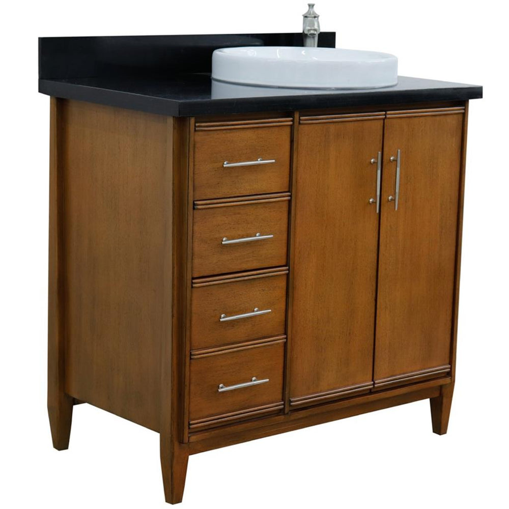 Bellaterra Home, MCM 37" Walnut Vanity, Door on Right, Round Sink on Right, Black Galaxy Granite#top-options_black-galaxy-granite-top