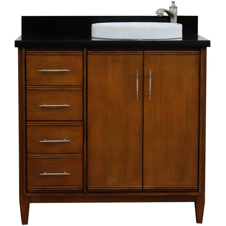 Bellaterra Home, MCM 37" Walnut Vanity, Door on Right, Round Sink on Right, Black Galaxy Granite#top-options_black-galaxy-granite-top