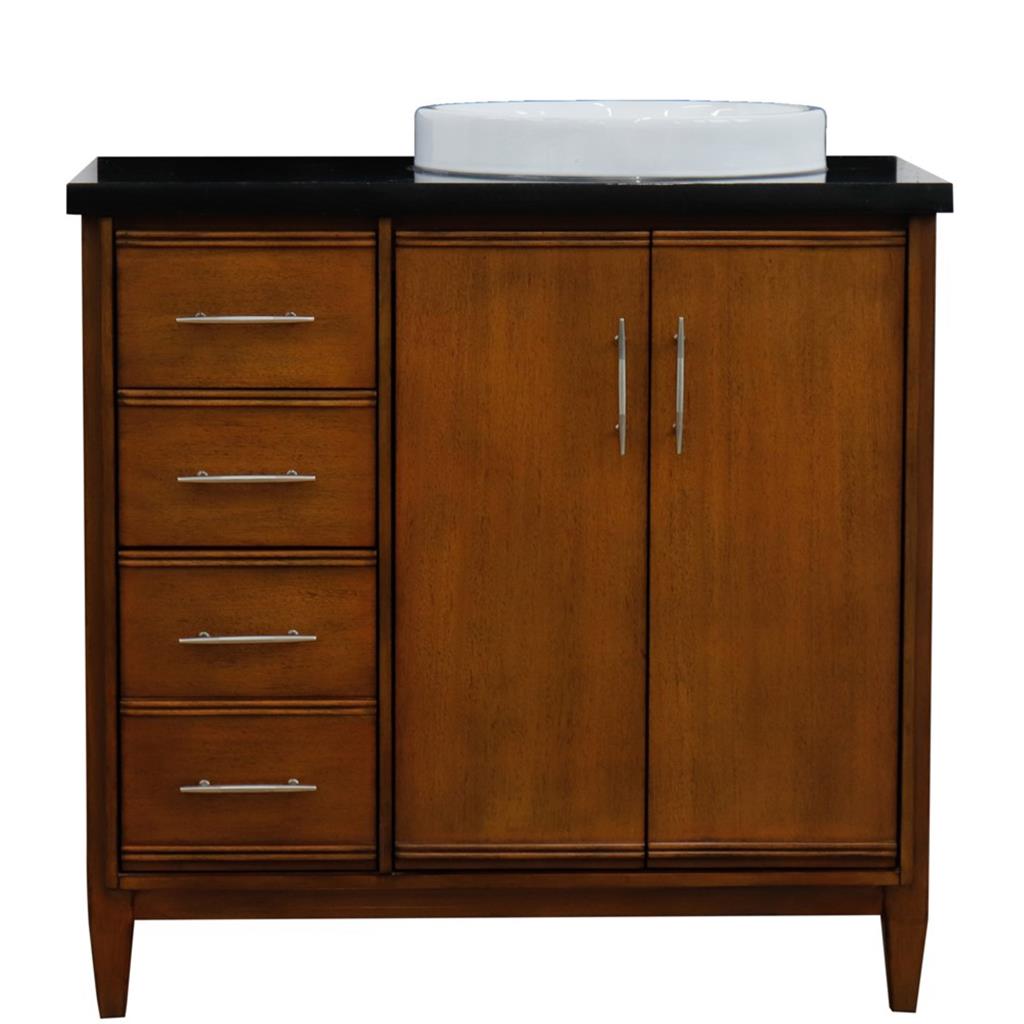 Bellaterra Home, MCM 37" Walnut Vanity, Door on Right, Round Sink on Right, Black Galaxy Granite#top-options_black-galaxy-granite-top