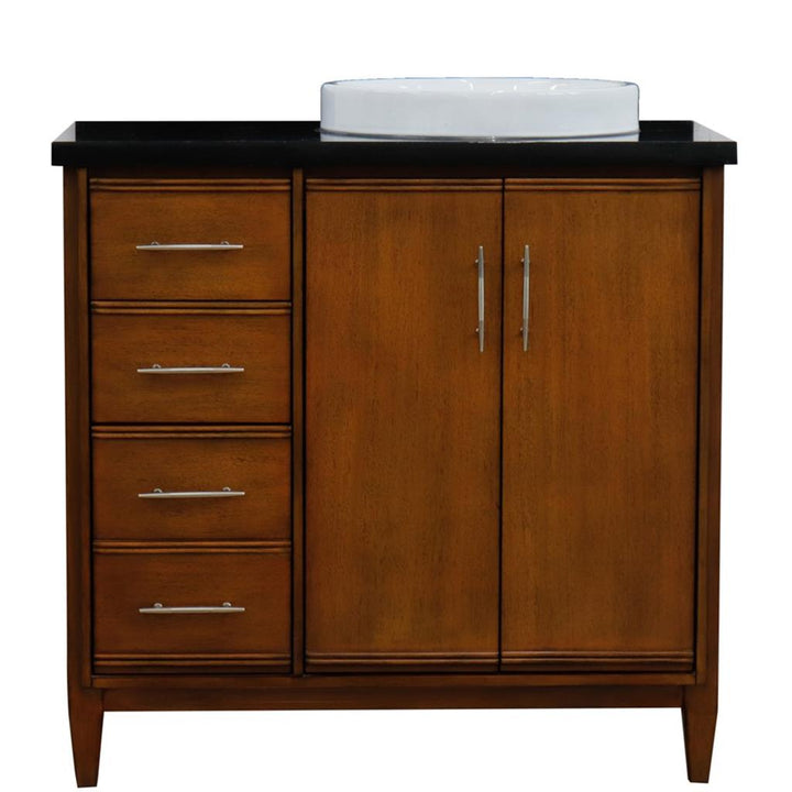 Bellaterra Home, MCM 37" Walnut Vanity, Door on Right, Round Sink on Right, Black Galaxy Granite#top-options_black-galaxy-granite-top