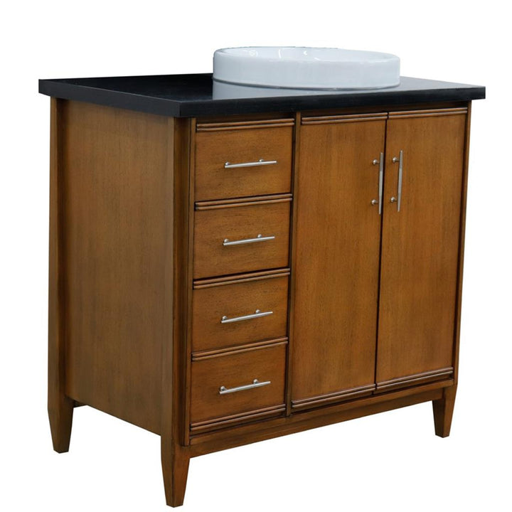 Bellaterra Home, MCM 37" Walnut Vanity, Door on Right, Round Sink on Right, Black Galaxy Granite#top-options_black-galaxy-granite-top