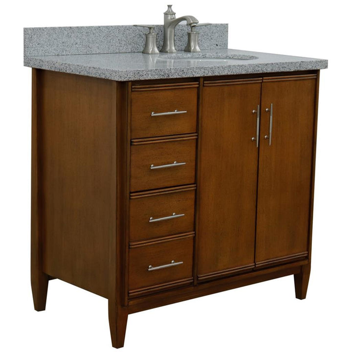 Bellaterra Home, MCM 37" Walnut Vanity, Door on Right, Oval Sink on Right, Gray Granite#top-options_gray-granite-top