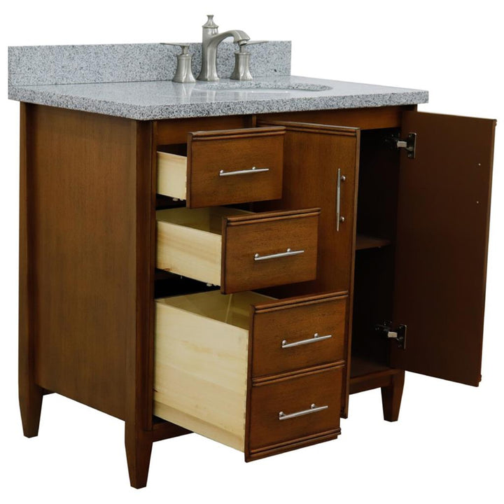 Bellaterra Home, MCM 37" Walnut Vanity, Door on Right, Oval Sink on Right, Gray Granite#top-options_gray-granite-top