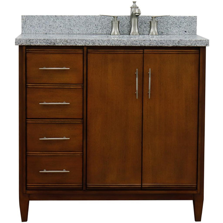 Bellaterra Home, MCM 37" Walnut Vanity, Door on Right, Oval Sink on Right, Gray Granite#top-options_gray-granite-top